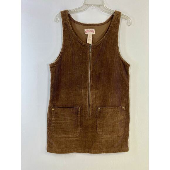 Vtg Alaska Blue Corduroy Zip Front Jumper Dress 100% Cotton Midi Brown Womens L - Picture 5 of 8